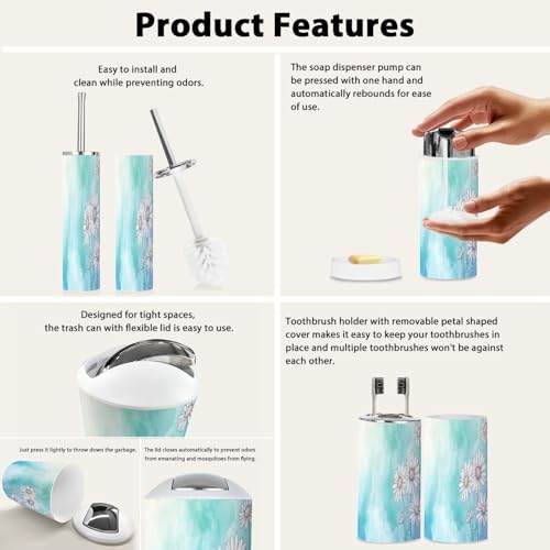 Boho White Daisies Bathroom Accessory Set 6 Piece 1