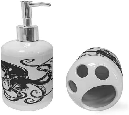 Ambesonne Octopus Soap Dispenser Toothbrush Holder Set 1