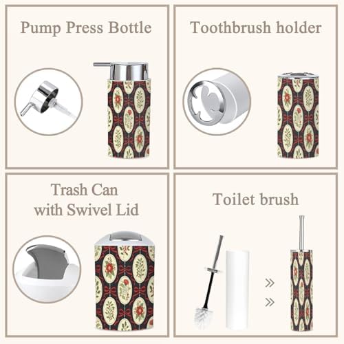 Retro Christmas Floral Cameos Bathroom Accessories Set