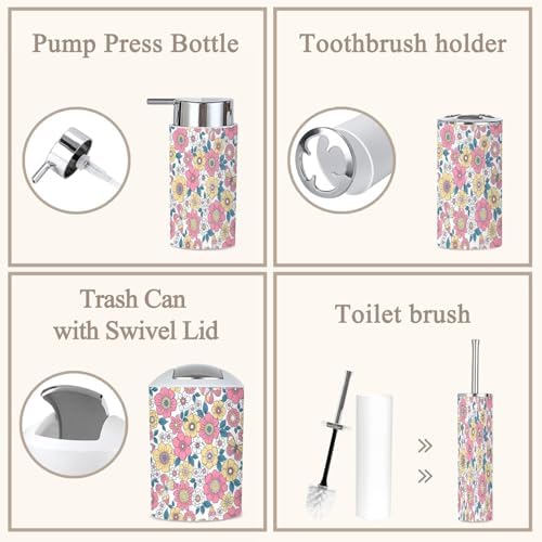 6 Piece Retro Floral Bathroom Accessories Set
