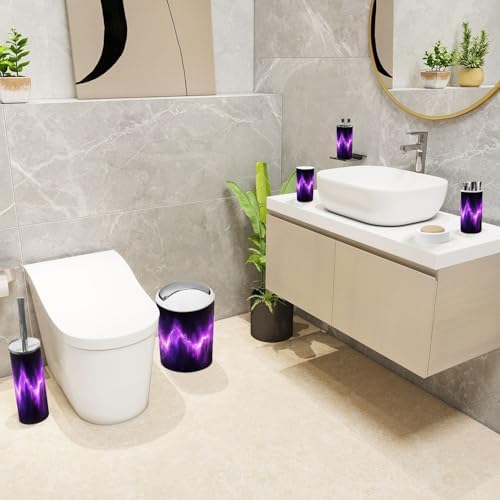 6 Piece Bathroom Accessories Set with Neon Purple Design