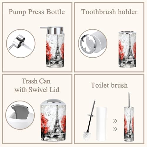 6 Piece Bathroom Accessories Set with Boho Design