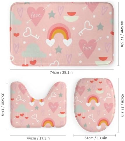 Kuizee 4-Piece Shower Curtain Set with Rugs - Happy Valentine Pink