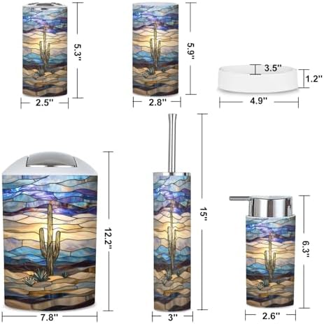 6 Piece Bathroom Accessories Set with Desert Landscape Cactus Design