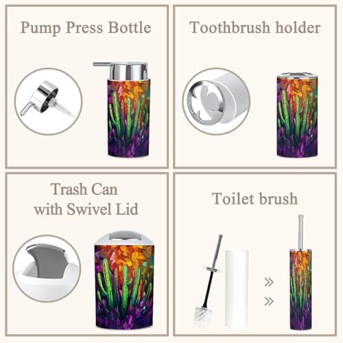 Modern Stained Glass Neon Cacti Bathroom Accessories Set