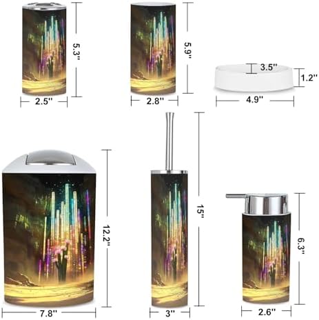 6 Piece Bathroom Accessories Set with Saguaro Cactus Stained Glass Design