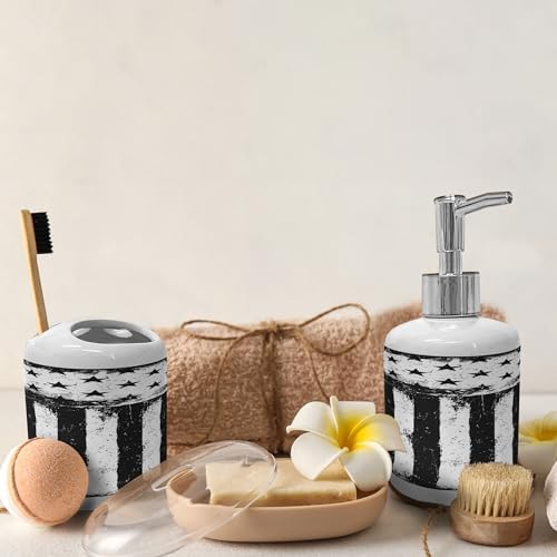 Ambesonne USA Soap Dispenser Toothbrush Holder Set