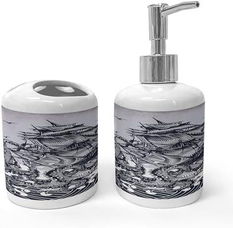 Ambesonne Nautical Soap Dispenser Toothbrush Holder Set Indigo Purple Blue