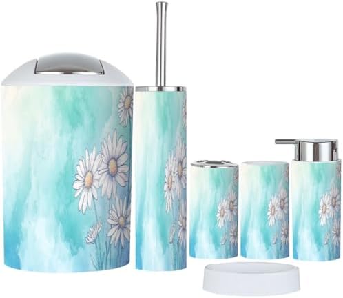 Boho White Daisies Bathroom Accessory Set 6 Piece 1