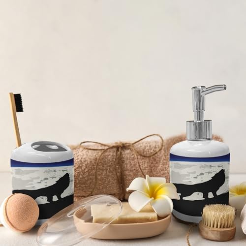 Ambesonne Wolf Soap Dispenser Toothbrush Holder Set