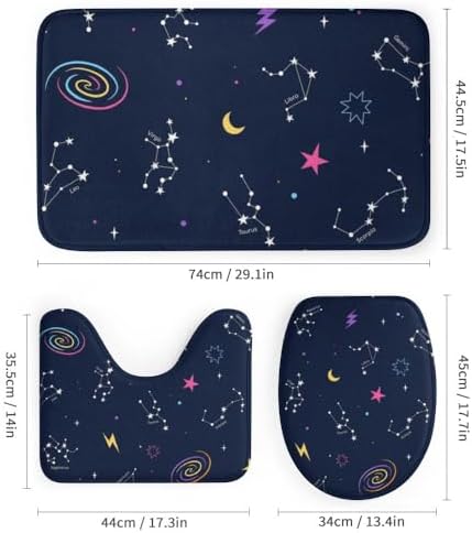 Kuizee 4-Piece Shower Curtain Set with Rugs - Zodiac Constellation Design