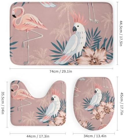 Kuizee Tropical Pink Flamingo Shower Curtain Set with Rugs 4 Pieces