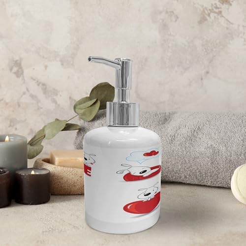 Ambesonne Funny Dog Heart Soap Dispenser Toothbrush Holder Set 2 Pcs Red White
