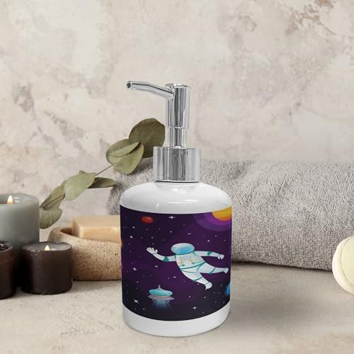 Ambesonne Universe Soap Dispenser Toothbrush Holder Set Ceramic Dark Purple