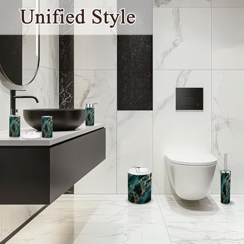6 Piece Bathroom Accessories Set Green Gold Marble Look 1