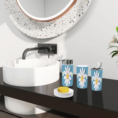 Boho White Daisy Bathroom Accessory Set 6 Piece
