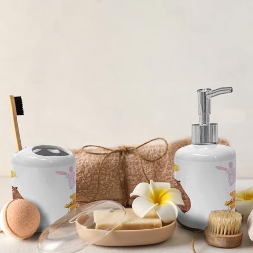 Ambesonne Animals Soap Dispenser Toothbrush Holder Set Ceramic 2 Pcs