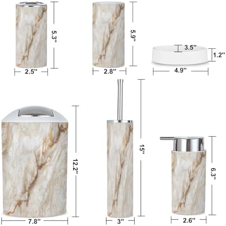6 Piece Bathroom Accessories Set in Beige Marble