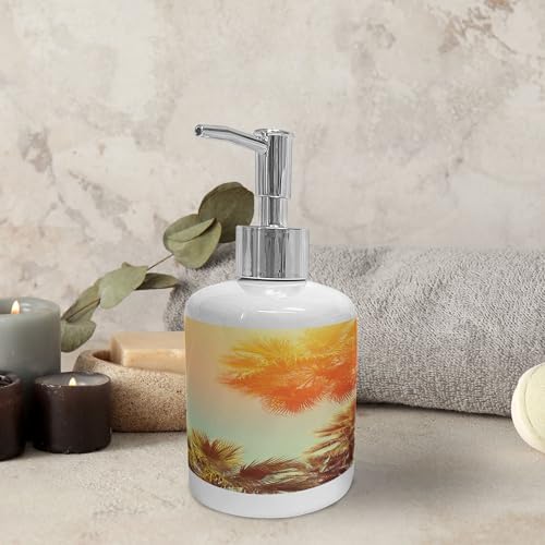 Ambesonne Ceramic Soap Dispenser Toothbrush Holder Set Orange Green