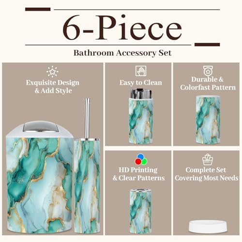 6 Piece Marble Blue Bathroom Accessories Set