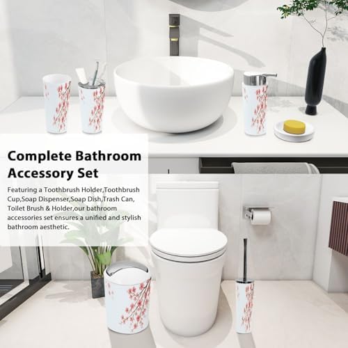 Boho Bathroom Accessory Set 6 Piece Cherry Blossom Design