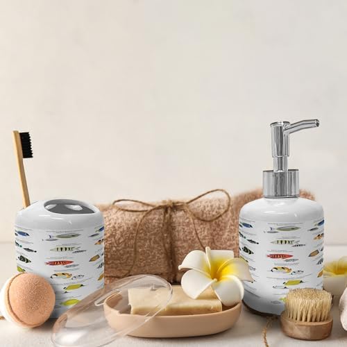 Ambesonne Ocean Fish Soap Dispenser Toothbrush Holder Set 1
