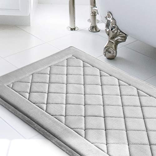 MICRODRY SoftLux Diamond Embroidered Bath Mat 17x24 Silver