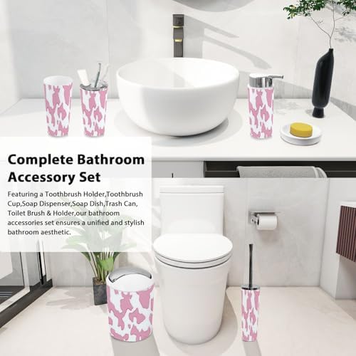 Boho Pink Cow Bathroom Accessory Set 6 Piece 1