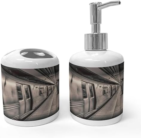 Ambesonne Subway Soap Toothbrush Holder Set Warm Taupe
