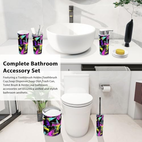 Boho Geometric Neon Bathroom Accessory Set 6 Piece