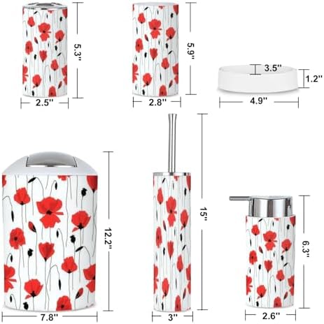 6 Piece Red Flower Bathroom Accessories Set