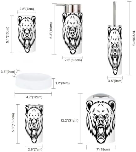 6 Pcs Cartoon Angry Grizzly Bear Bathroom Accessories Set