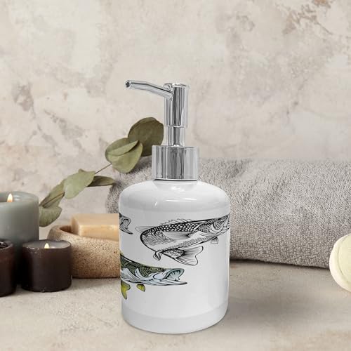 Ambesonne Bass Fish Soap Dispenser Toothbrush Holder Set 2 Pcs