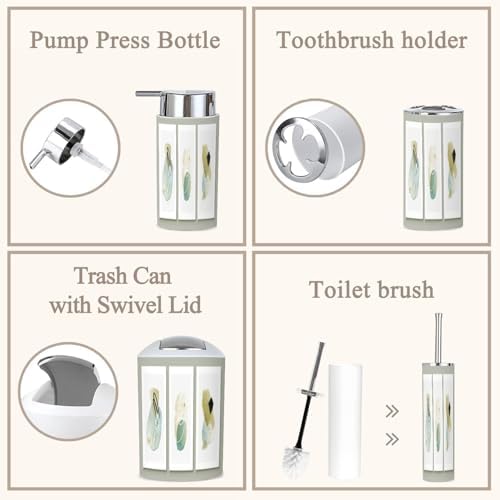 6 Piece Bathroom Accessories Set Teal Peach Boho Style