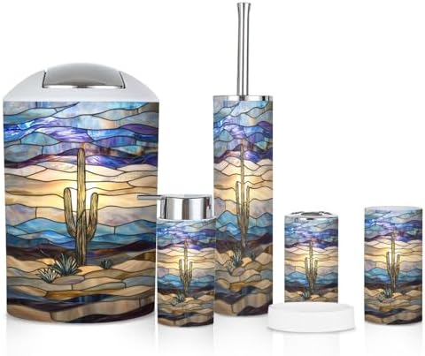 6 Piece Bathroom Accessories Set with Desert Landscape Cactus Design