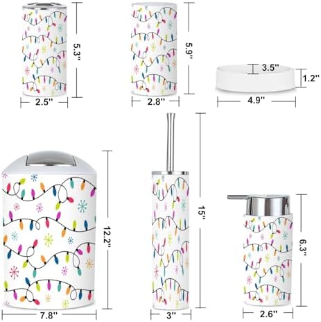 6 Piece Bathroom Accessories Set with Christmas Light Snowflakes Design