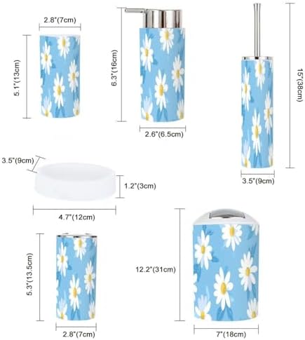 Boho Blue Daisy Bathroom Accessory Set 6 Piece