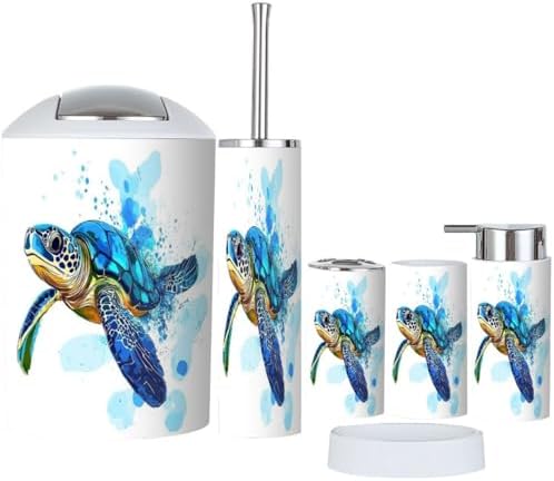 Boho Sea Turtle Bathroom Accessory Set 6 Piece