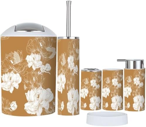 Japanese Flower Graphic Bathroom Accessories Set 6 Pcs