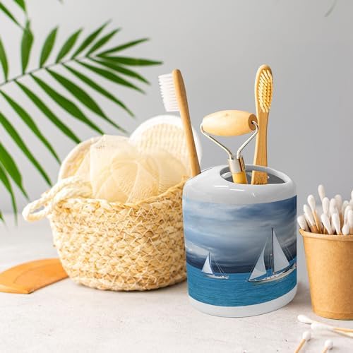 Ambesonne Ceramic Soap Toothbrush Holder Set Blue Grey Blue White