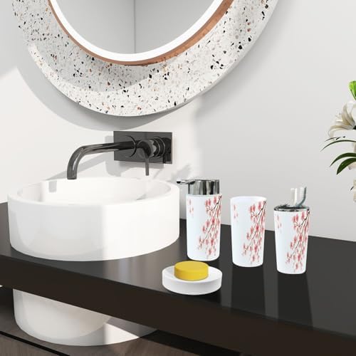 Boho Bathroom Accessory Set 6 Piece Cherry Blossom Design