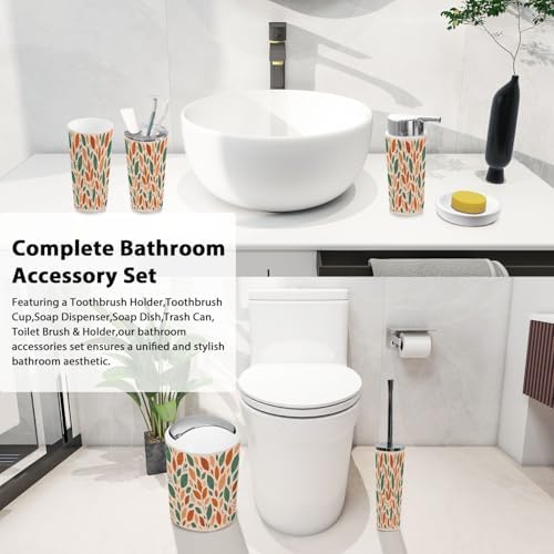 Boho Abstract Leaves Bathroom Accessory Set 6 Piece