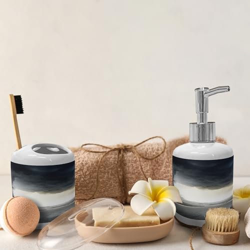 Ambesonne Nature Soap Dispenser Toothbrush Holder Set 2 Pcs Grey