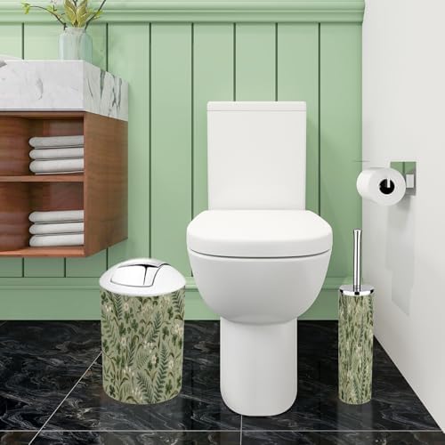 Boho Bathroom Accessory Set 6 Piece White Flowers Fern Leaves