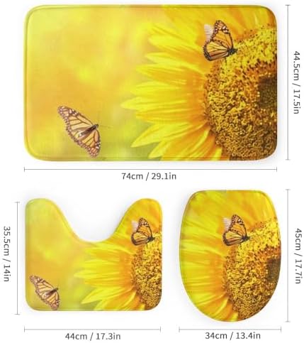 Kuizee 4 Piece Shower Curtain Set with Rugs Sunflower Monarch Butterflies
