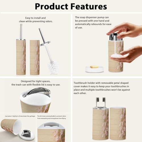 BohoSpring Bathroom Accessory Set 6 Piece Wooden
