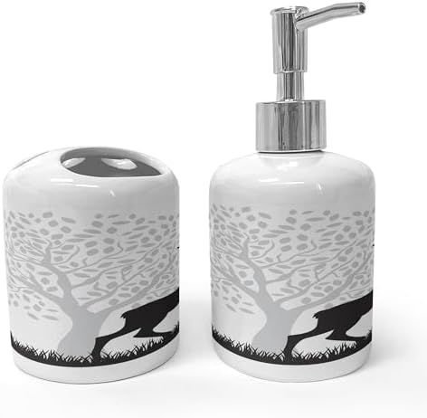 Ambesonne Deer Hunting Soap Dispenser Toothbrush Holder Set 1