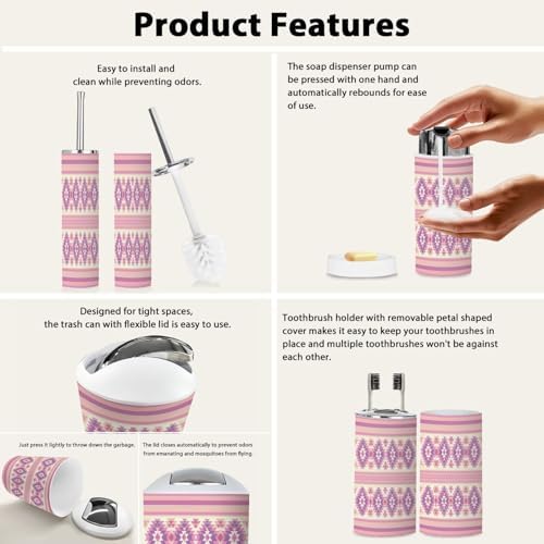 Boho Striped Bathroom Accessory Set 6 Piece