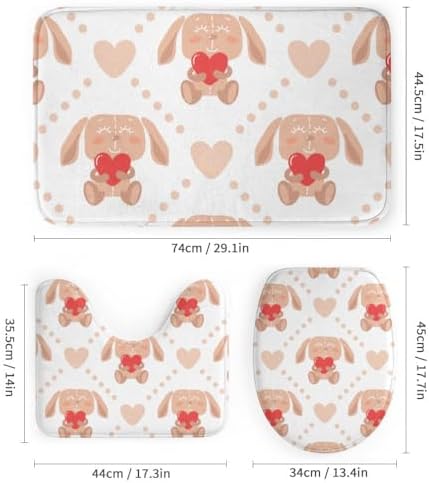 Kuizee Bunny Heart Shower Curtain Set with 4 Piece Rugs