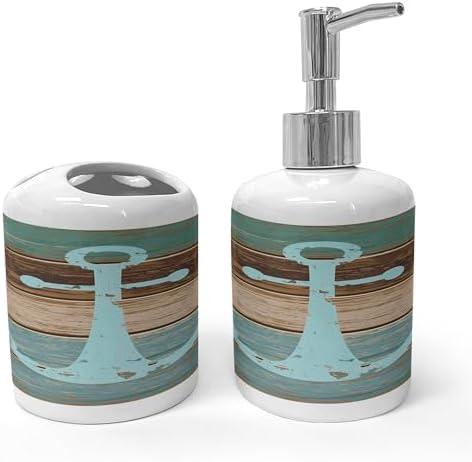 Ambesonne Anchor Soap Dispenser Toothbrush Holder Set Pale Blue Brown Teal